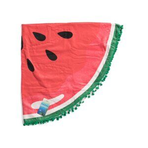 MODA AT HOME Red Multi 55in Watermelon Round Beach Towel With Pompom Trim